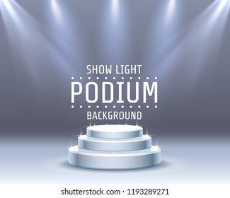 Stage podium with lighting, Stage Podium Scene with for Award Ceremony on blue Background, Vector illustration