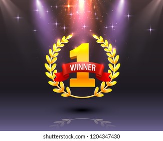 Stage podium with lighting, Stage Podium Scene with for Award Ceremony on Night Background, Vector illustration