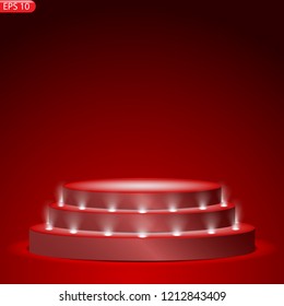 Stage podium with lighting, Stage Podium Scene with for Award Ceremony, Vector illustration