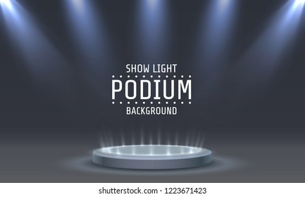 Stage podium with lighting, Stage Podium Scene with for Award Ceremony on blue Background, Vector illustration