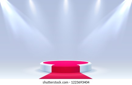 Stage podium with lighting, Stage Podium Scene with for Award Ceremony on blue Background, Vector illustration