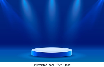Stage podium with lighting, Stage Podium Scene with for Award Ceremony on blue Background, Vector illustration