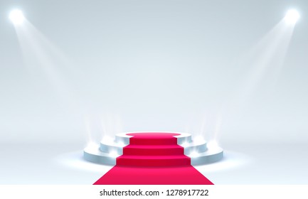 Stage podium with lighting, Stage Podium Scene with for Award Ceremony on blue Background, Vector illustration