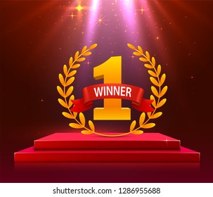 Stage podium with lighting, Stage Podium Scene with for Award Ceremony on red Background. Vector illustration