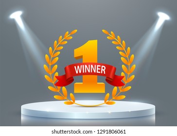 Stage podium with lighting, Stage Podium Scene with for Award Ceremony on ehite Background. Vector illustration