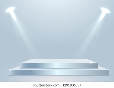 Stage podium with lighting, Stage Podium Scene with for Award Ceremony on white Background. Vector illustration