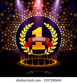 Stage podium with lighting, Stage Podium Scene with for Award Ceremony on Night Background, Vector illustration