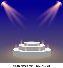 Stage podium with lighting, Stage Podium Scene with for Award Ceremony on red Background, Vector illustration