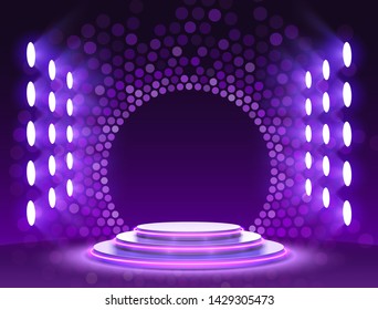 Stage podium with lighting, Stage Podium Scene with for Award Ceremony on purple Background, Vector illustration