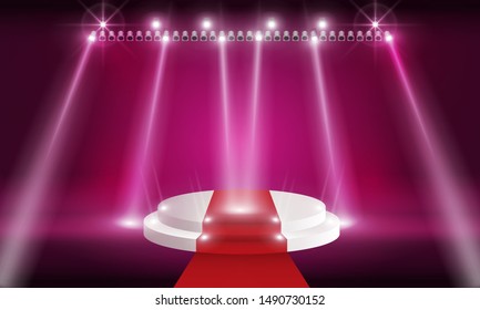 Stage podium with lighting, Stage Podium Scene with for Award Ceremony on Light pink Background vector design.