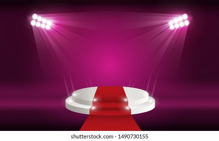 Stage podium with lighting, Stage Podium Scene with for Award Ceremony on Light pink Background vector design.