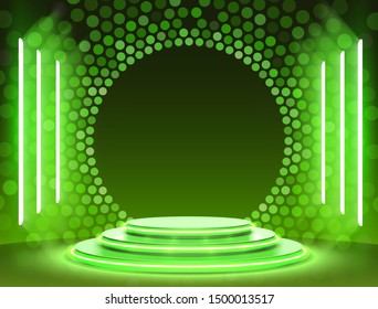 Stage podium with lighting, Stage Podium Scene with for Award Ceremony on green Background, Vector illustration