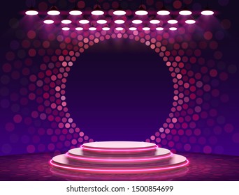 Stage podium with lighting, Stage Podium Scene with for Award Ceremony on purple Background, Vector illustration