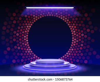 Stage podium with lighting, Stage Podium Scene with for Award Ceremony on blue Background. Vector illustration