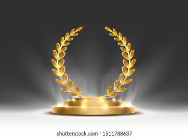 Stage podium with lighting, Stage Podium Scene with for Award Ceremony on orange Background. Vector illustration