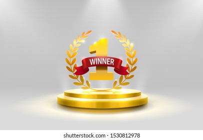 Stage podium with lighting, Stage Podium Scene with for Award Ceremony on Night Background. Vector illustration
