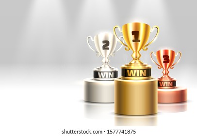 Stage podium with lighting, Stage Podium Scene with for Award Ceremony on gray Background. Vector illustration