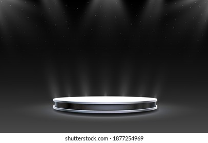 Stage podium with lighting, Stage Podium Scene with for Award Ceremony on color Background. Vector illustration