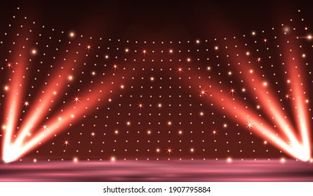 Stage podium with lighting, Stage Podium Scene with for Award Ceremony on red Background