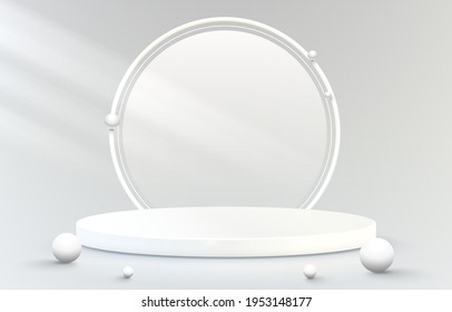 Stage podium with lighting, Stage Podium Scene with for Award Ceremony on grey Background. Vector illustration