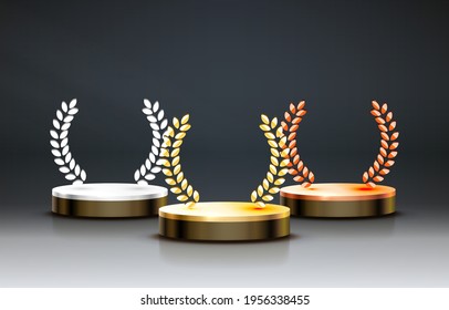 Stage podium with lighting, Stage Podium Scene with for Award Ceremony on red Background. Vector illustration