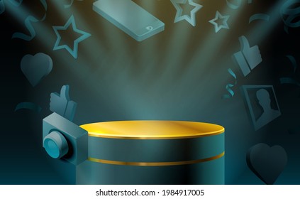 Stage podium with lighting, Stage Podium Scene with for Award, Decor element background. Vector illustration