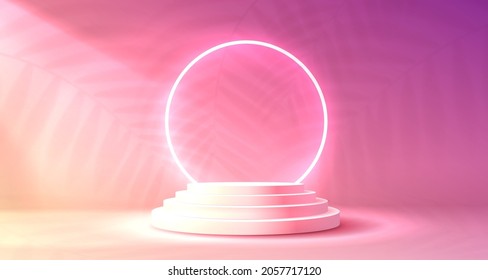 Stage podium with lighting, Stage Podium Scene with for Award, Decor element background. Vector illustration