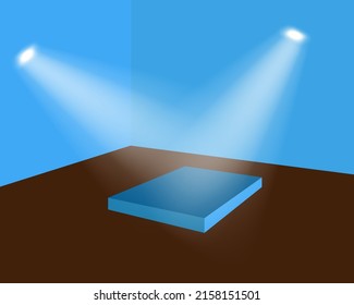 Stage-Podium mit Beleuchtung, Stage Podium Szene für die Preisverleihung, Vektorgrafik für die Produktpräsentation.Leerer Stand für die Produktpräsentation.