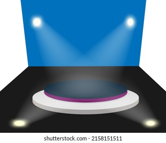Stage podium with lighting, Stage Podium Scene for Award Ceremony, Vector illustration for product display presentation.Blank stand for showing product.