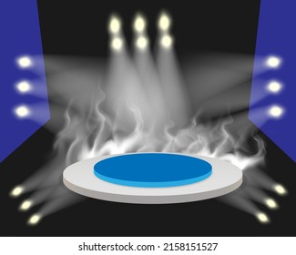Stage podium with lighting, Stage Podium Scene for Award Ceremony, Vector illustration for product display presentation.Blank stand for showing product.