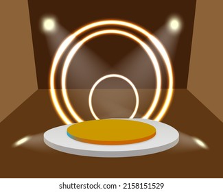 Estadio podio con iluminación, Escenario de podio estadio para Ceremonia de Premio, Ilustración vectorial para presentación de producto.Soporte en blanco para mostrar el producto.