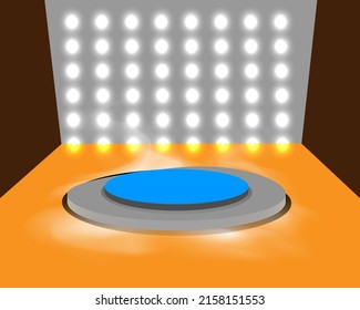Stage-Podium mit Beleuchtung, Stage Podium Szene für die Preisverleihung, Vektorgrafik für die Produktpräsentation.Leerer Stand für die Produktpräsentation.