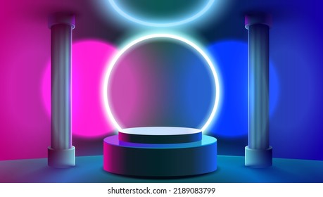 Stage podium with lighting, Stage Podium Scene with for Award, Decor element background. Vector illustration