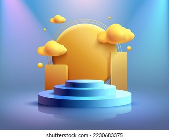 Stage podium with lighting, Stage Podium Scene with for Award, Decor element background. Vector illustration
