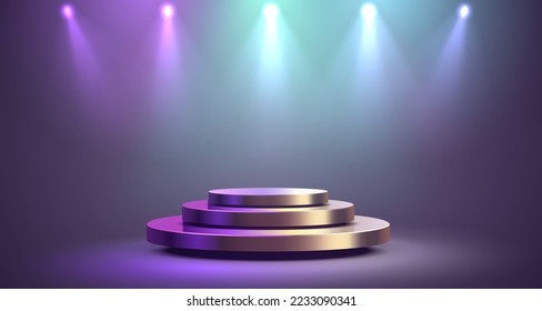 Stage podium with lighting, Stage Podium Scene with for Award, Decor element background. Vector illustration