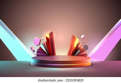 Stage podium with lighting, Stage Podium Scene with for Award, Decor element abstract background. Vector illustration