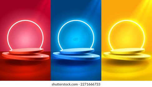 Stage podium with lighting, Stage Podium Scene with for Award, Decor element background. Vector illustration