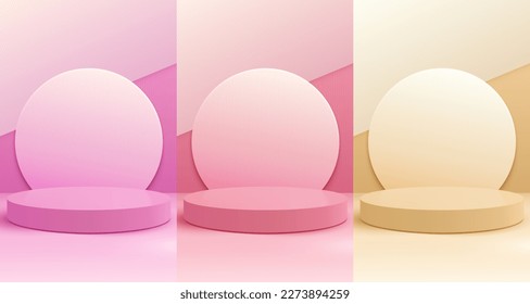 Stage podium with lighting, Stage Podium Scene with for Award, Decor element background, color set. Vector illustration