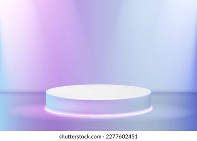 Stage podium with lighting, Stage Podium Scene with for Award. Studio background with realistic podium spotlight. Mockup empty white stair for award.