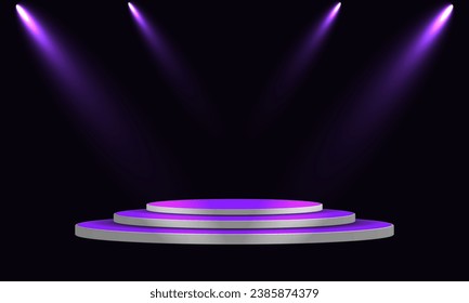 Stage podium with lighting, Stage Podium Scene with for Award Ceremony on black Background. Vector illustration