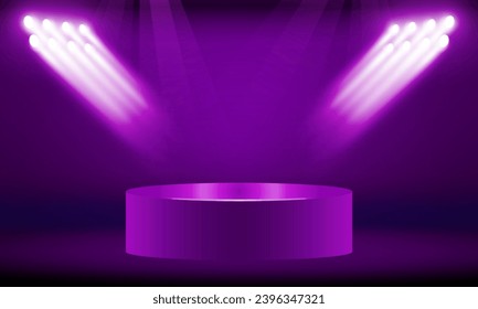 Stage podium with lighting, Stage Podium Scene with for Award Ceremony on Light purple Background vector design.