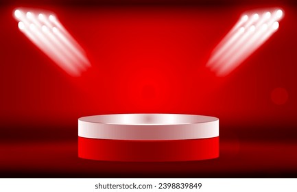 Stage podium with lighting, Stage Podium Scene with for Award Ceremony on Light red Background vector design.