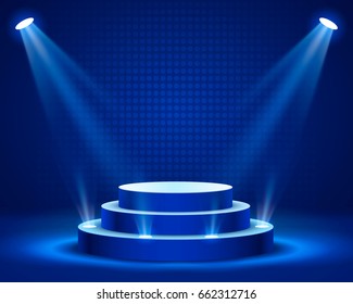 Stage podium with lighting, Stage Podium Scene with for Award Ceremony on blue Background, Vector illustration