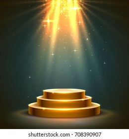 Stage podium with lighting, Stage Podium Scene with for Award Ceremony on dark  background, Vector illustration