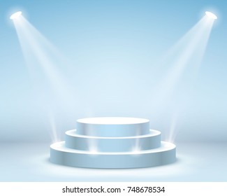 Stage podium with lighting, Stage Podium Scene with for Award Ceremony on blue Background, Vector illustration