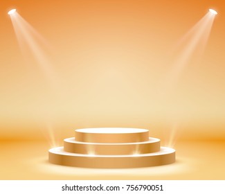 Stage podium with lighting, Stage Podium Scene with for Award Ceremony on orange Background, Vector illustration