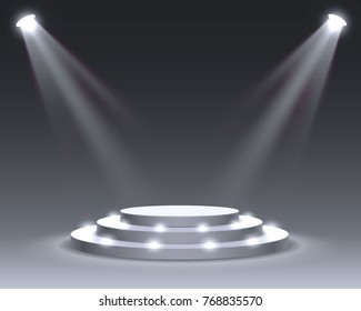 Stage podium with lighting, Stage Podium Scene with for Award Ceremony on blue Background, Vector illustration