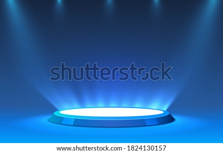 Stage podium with lighting, Stage Podium Scene with for Award Ceremony on blue Background. Vector illustration