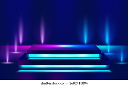Stage podium with lighting, Stage Podium Scene. Vector Illustration
