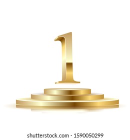 Stage podium with the number one gold on a white background. Vector.